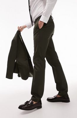 Topman Skinny Suit Trousers in Dark Khaki Green