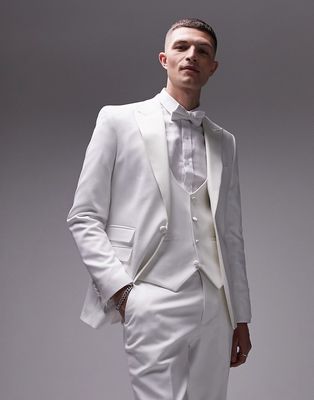 Topman skinny tux suit jacket in white