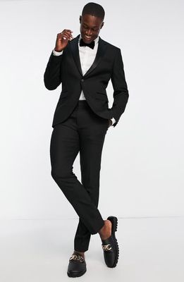 Topman Skinny Tuxedo Trousers in Black