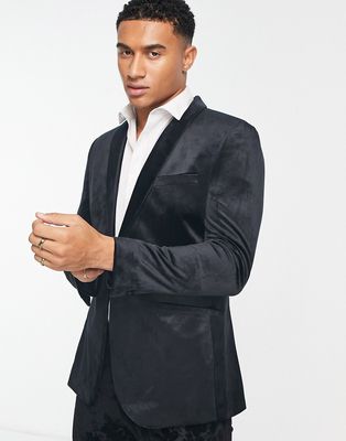Topman skinny velvet blazer in black