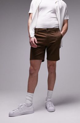 Topman Slim Fit Chino Shorts in Brown