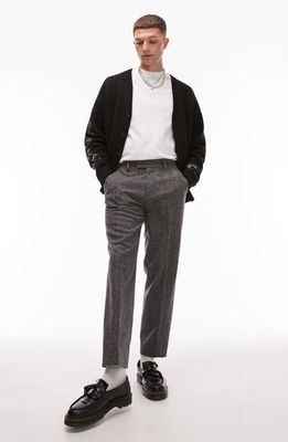 Topman Slim Fit Herringbone Trousers in Grey