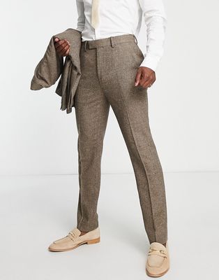 Topman slim herringbone wool mix warm handle suit pants in brown