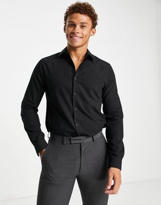 Topman slim smart shirt in black