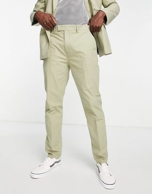 Topman slim suit pants in khaki-Green