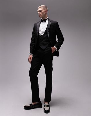 Topman slim tuxedo suit pants in black