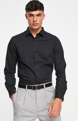 Topman Smart Button-Up Shirt in Black