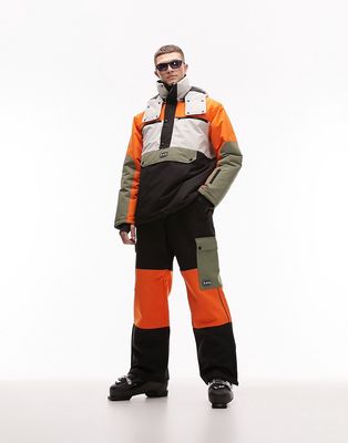 Topman Sno ski boarder pants in color block orange and black