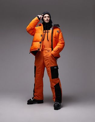 Topman Sno straight leg ski overalls in orange