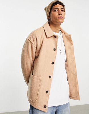 Topman soft touch textured jacket in stone-Neutral