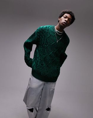 Topman space dye cable sweater with wool in green