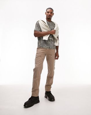 Topman straight carpenter pants in stone-Neutral