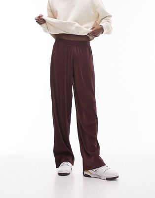 Topman straight plisse sweatpants in brown