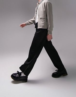 Topman straight smart zip sweatpants in black