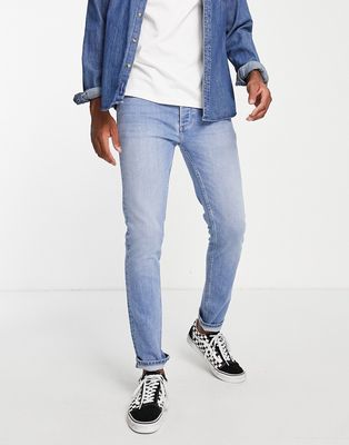Topman stretch skinny jeans in light wash blue-Blues