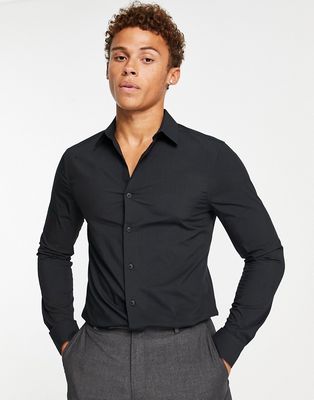 Topman stretch skinny smart shirt in black