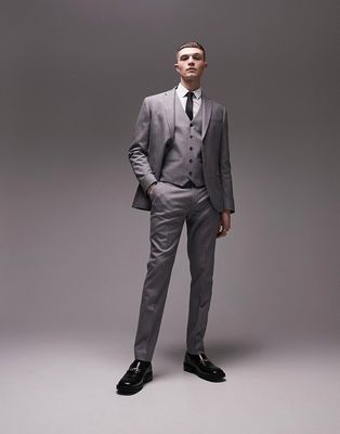 Topman stretch skinny suit pants in gray