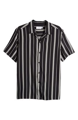Topman Stripe Short Sleeve Button-Up Camp Shirt in Black