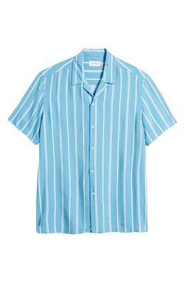 Topman Stripe Short Sleeve Button-Up Shirt in Medium Blue