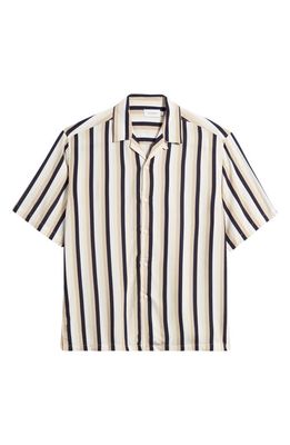 Topman Stripe Short Sleeve Button-Up Shirt in Stone