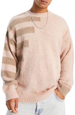 Topman Stripe Sleeve Oversize Sweater in Pink