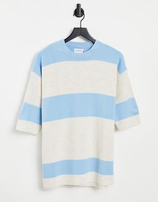 Topman striped knitted t-shirt in blue and white-Blues