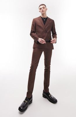 Topman Super Skinny Double Breasted Suit Jacket in Brown
