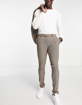 Topman super skinny neutral plaid suit pants in brown