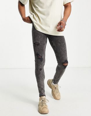 Topman super spray on ripped jeans in washed black