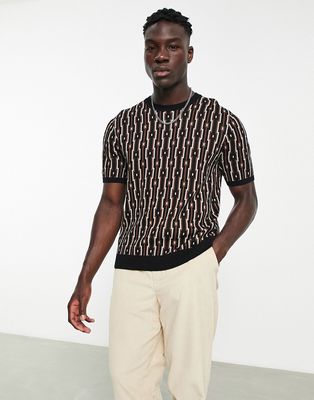 Topman T-shirt with geo print in brown - part of a set