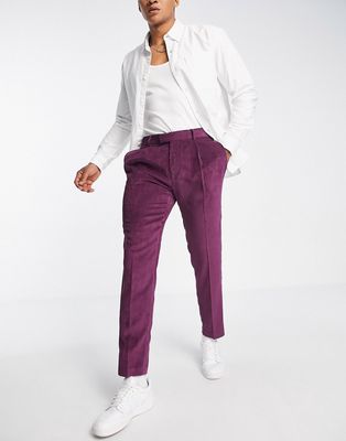 Topman tapered cord pants in purple