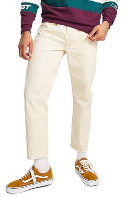 Topman Tapered Curved Leg Jeans in Cream