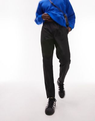 Topman tapered nylon pants in black