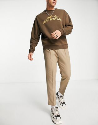Topman tapered smart pants in stone-Neutral