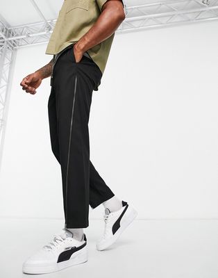 Topman tapered twisted seam pants with zip detail in black