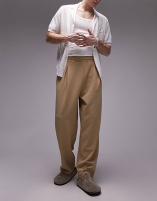 Topman textured balloon jogger pants in stone-Neutral