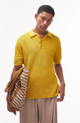 Topman Textured Knit Polo in Mustard