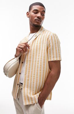 Topman Textured Stripe Short Sleeve Button-Up Shirt in Yellow