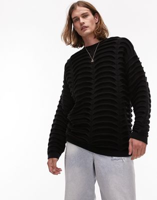 Topman textured sweater in black-Gray