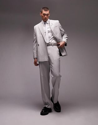Topman wide leg brushed wedding suit pants in gray