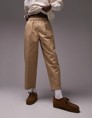 Topman wide leg crop pants in brown