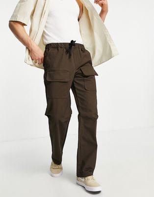 Topman wide leg front pocket cargo pants in brown
