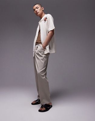 Topman wide leg pants in stone-Neutral