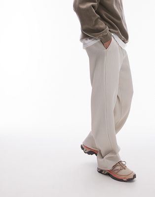 Topman wide leg plisse pants in light gray