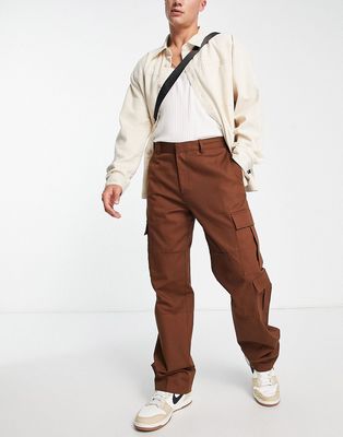 Topman wide leg three pocket cargo pants in brown