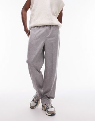 Topman wide leg wool mix elastic waistband pants in gray