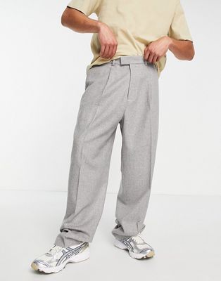 Topman wide leg wool mix pants in gray