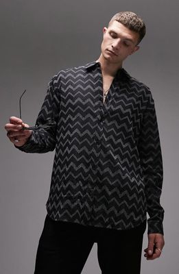 Topman Zigzag Cotton Button-Up Shirt in Navy at Nordstrom, Size Small