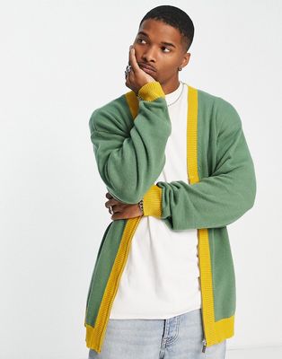 Topman zip cardigan with contrast in sage green