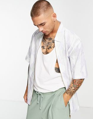 Topman zip through shirt with scribble print in white and purple-Multi